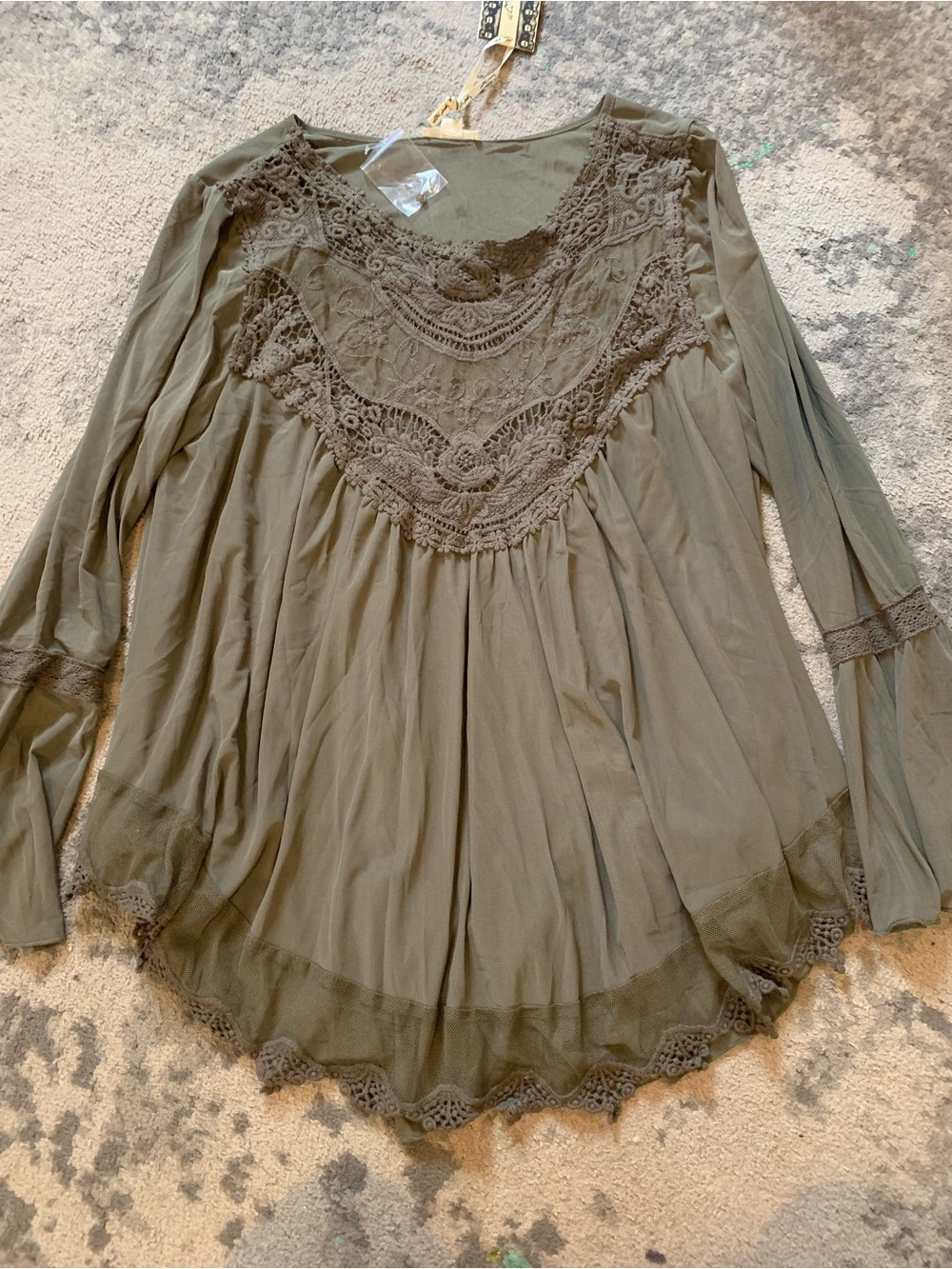 Ultra Pink Olive Crochet Lace Peasant Tunic